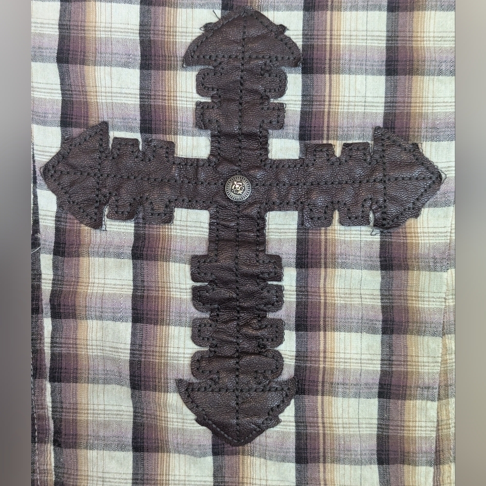 Remetee Small Plaid Cross Button Down Shirt Eagle Buttond - Picture 11 of 15